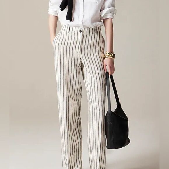 J.Crew Harbor pant in striped linen NWT Size L - Picture 1 of 10